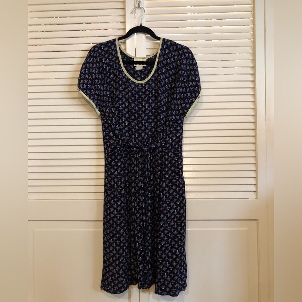 Vintage Zoe Blue Printed Belted Dress Large - Picture 2 of 7